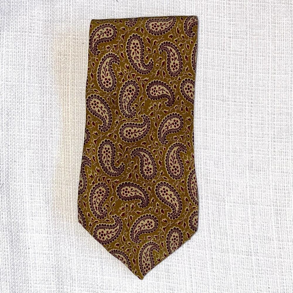 FENDI Cravatte Pale Green/Gold Paisley Print Silk Tie Made in Italy